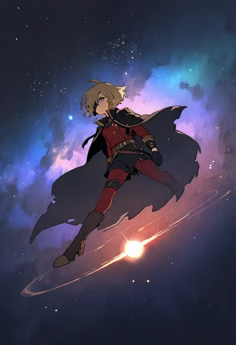 Captain Harlock, Eye Patch, black cape fluttering, space background,