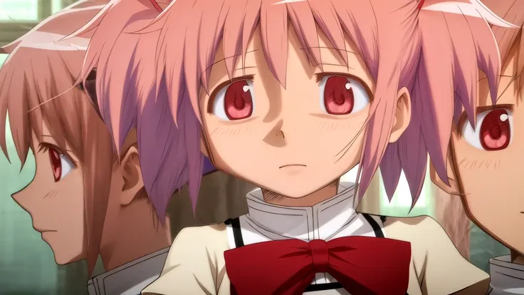 melhor qualidade, mesa, high resolution, sozinho, {kaname_madoka_puera magimado magica:1.15}, rosa_cabelo, curto_cabelo, cauda d...