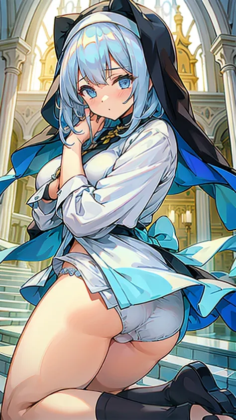 Nuns、Panties in full view、Light blue stripes々Panties、Big Breasts、beautiful girl、Praying、