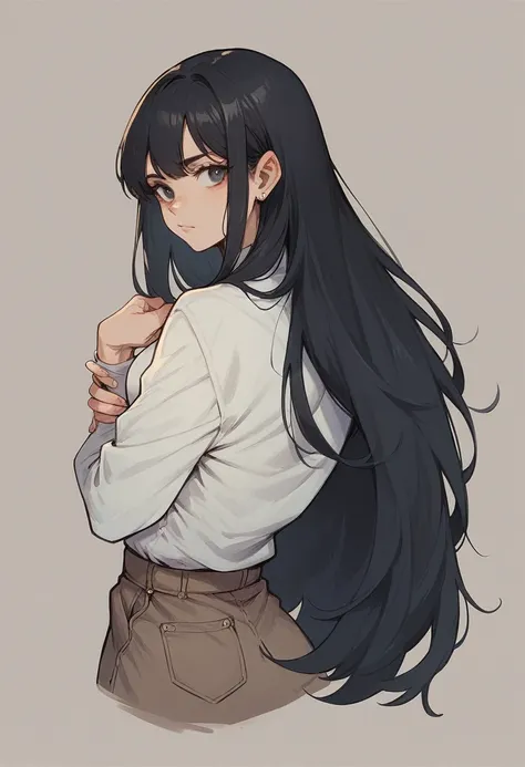 a girl with black long hair