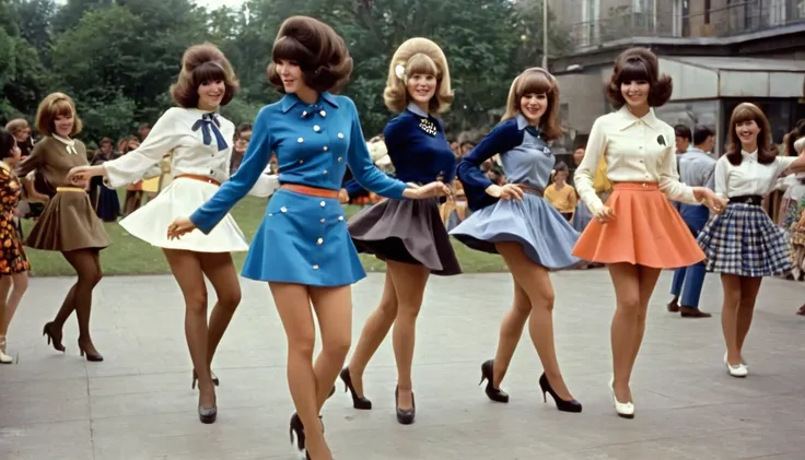 Neat and cute women in 1960s fashion、Dancing rock and roll、