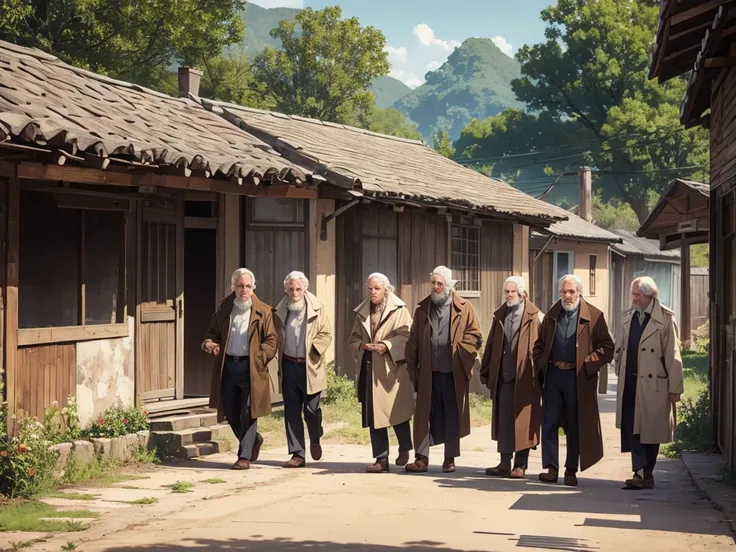 5  old mans standing in a village in 1975