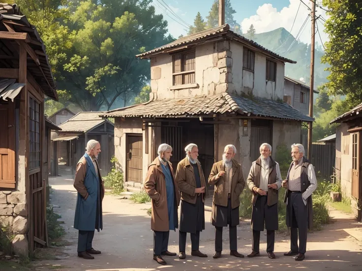 5  old mans standing in a village in 1975