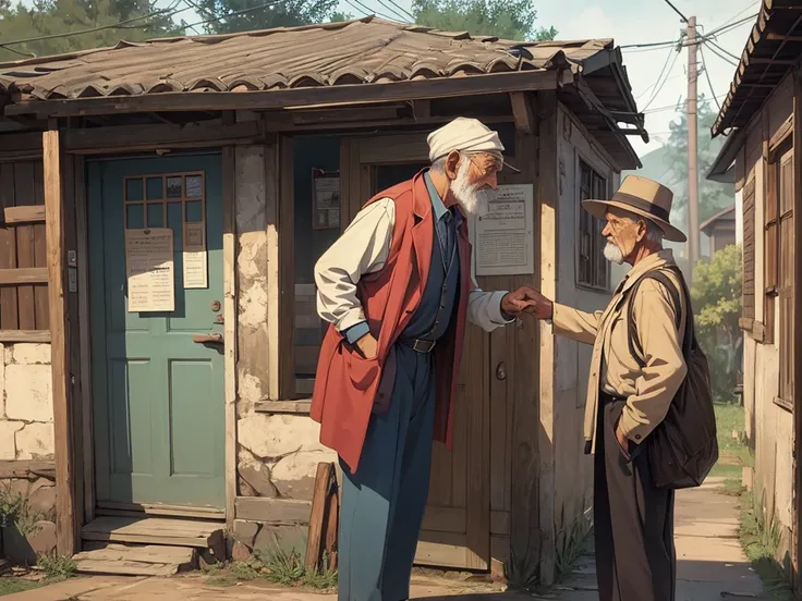 an old man visits the doctor in village in 1975