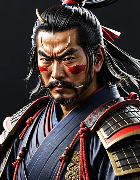 Samurai with one eye, eyepatch on the other, glaring, best quality, ultra-detailed, 