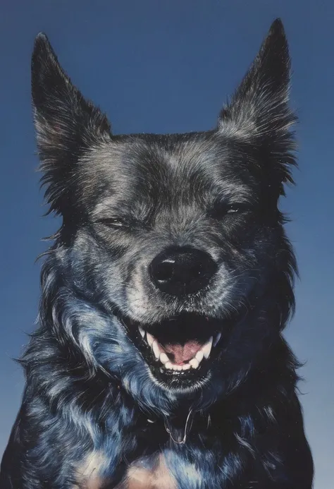 angry surreal dog, blue background