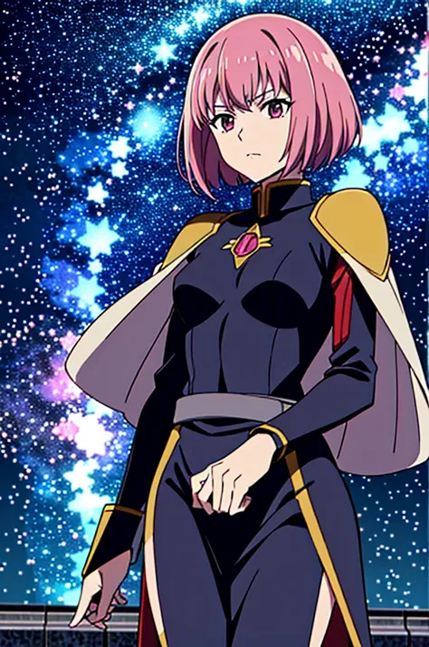 highest quality, masterpiece, high resolution, alone, （haman khan），（機動戦士zgundam），（zeon_uniform），（black‗mantle），（pink_hair color）...