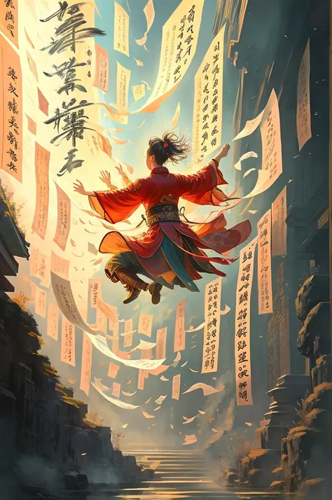 Chinese ancient books,pages,paper,chinese text,water,wind,masterpiece,masterpiece,long sleeves swaying in the wind,cinematic light,detailed environment,xuer calligraphy,luminous traces,(clean background:1.3),gold,low contrast,poster illustrations,
best qua...