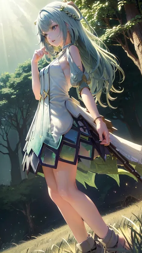 ((((rural serene, soft lighting)))), 1girl, calm, standing, (((natural armor, leafy crown, leafy shoulders))), [verdanthia], (gr...