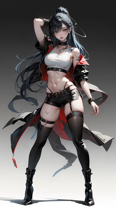 Highest quality、masterpiece、8k、Realistic、超High resolution、Very delicate and beautiful、High resolution、Muscle Girl、Perfect female body、Beautiful woman、Mature Woman、Blue Hair、long hair、Six Pack、One tattoo、Earrings、Toned body、big 、Black military uniform、Tank ...