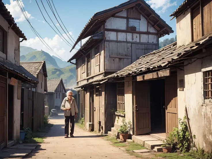 5 old man shocked standing in a village in 1975