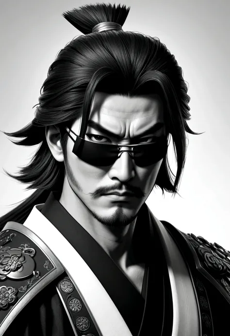 eyepatch, Samurai, monochrome, 