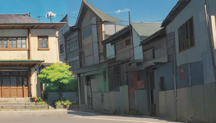 Anime style street buildings，Front view