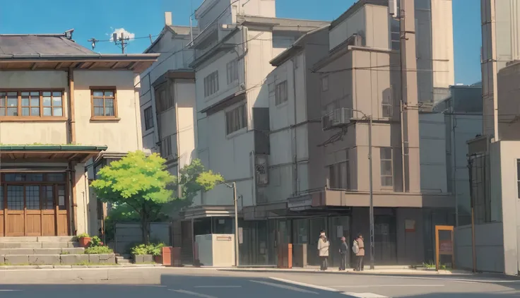 Anime style street buildings，Front view