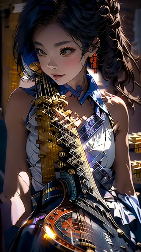 “Show Benzaiten, the Japanese goddess of music, knowledge, and the arts, playing a biwa (traditional Japanese lute).”