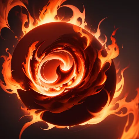 "Image of a circle of red and orange flames. "