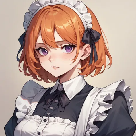 masterpiece, best quality, 1girl, purple eyes, orange hair,maid headdress, maid,