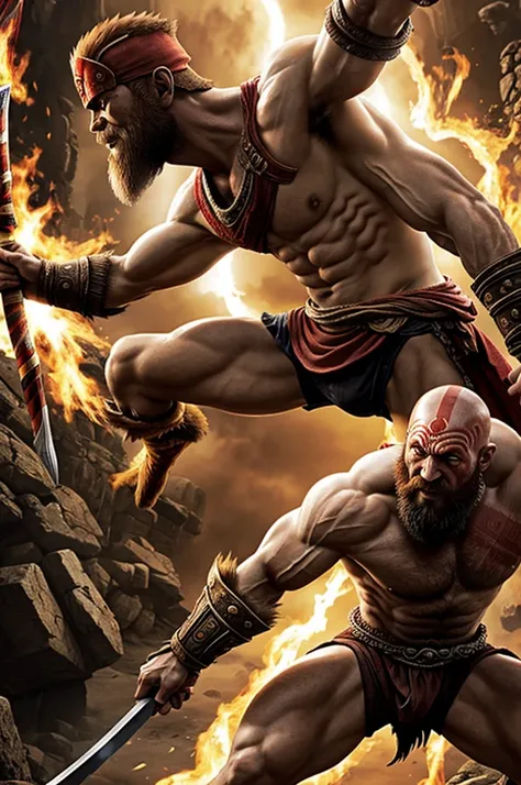 Sun wukong peleando contra Kratos