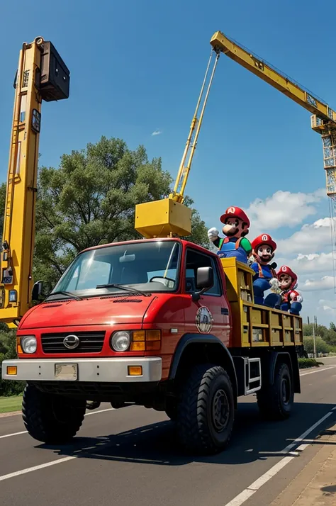 Mario bros in a vehicle crane 