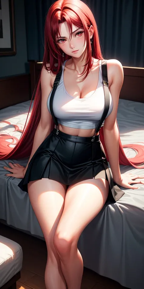 8k, masterpiece, bset quality, large, (1 girl), tifa lockhart, red eyes, red hair, long hair, professional lighting, (bright skin: 1.2), big and bright, ((best quality)), sharp focus : 1.2, highly detailed skin and face texture, detailed eyes, perfect face...