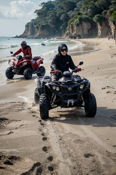 Visiting pantai air manis Padang ,familly ,hijab,pantai,ATV motor,ombak,