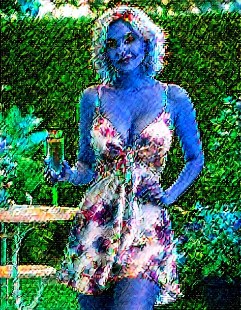 shy girl, hair covering her eyes, wearing a very short sun dress, bashful pose, upskirt, there is a shy woman in a very provocative pose wearing a pretty sundress standing at a garden party holding a glass of champagne with panties showing, candid pose, ca...