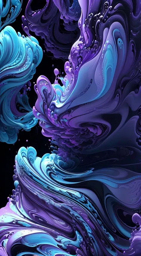 a close up of a purple and blue liquid painting on a black background, intricate flowing paint, glossy digital painting, swirlin...