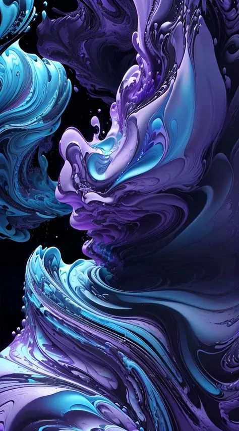 a close up of a purple and blue liquid painting on a black background, intricate flowing paint, glossy digital painting, swirlin...