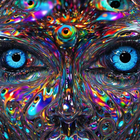 a distorted human head having detailed ((multiple count of eyeballs)) in a , cosmic watery dimension using crystal clear effect , ((wet effect)) , shimmering vibrant , blackpitch background using hd , 32k high resolution, clear grahpic , high quality image...