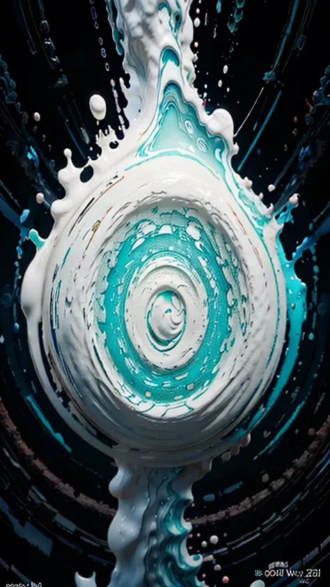 a close up of a white and mint liquid painting on a black background, intricate flowing paint, glossy digital painting, swirling...