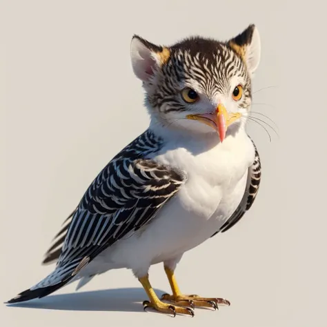 Small Animaly, has yellows stripes on his skin, gold eyes, seagull mixed with ant, Grassroots, no background