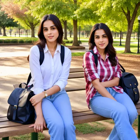 araffe sitting on a bench in a park with a backpack, sitting on a park bench, sitting on bench, casual photography, casual pose,...