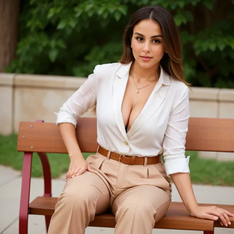 araffe sitting on a bench in a park with a backpack, sitting on a park bench, sitting on bench, casual photography, casual pose,...