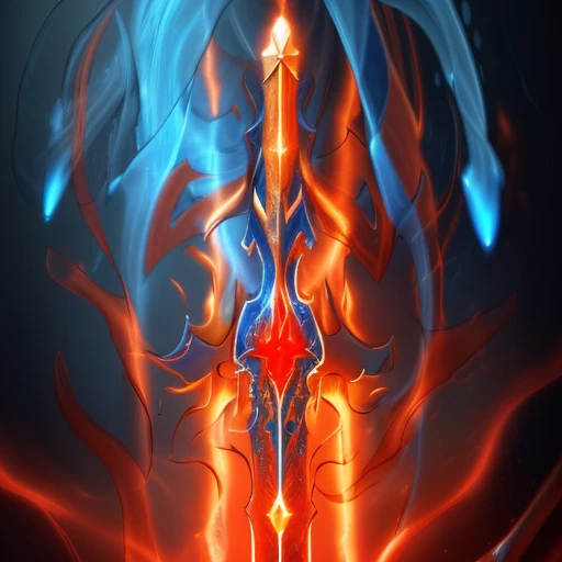 A holy long sword, blue orange and red, holy luminesvebt glyphs, in bottom of ocean, fire aura, beautiful decourations, insane details, 8k, uhd, photorealistic,Raw photo,high quality,16k resolution,vivid colors, with luminescent effects