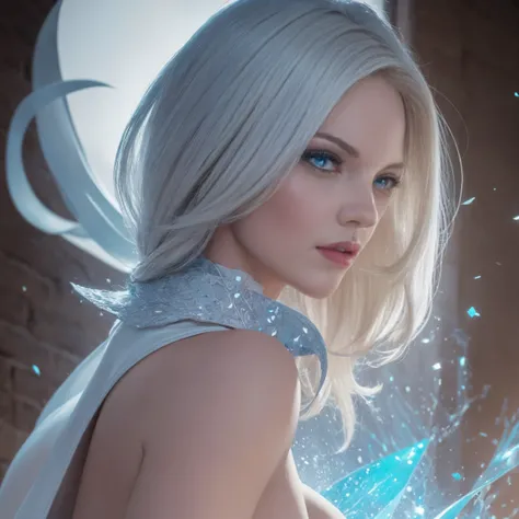 exy Emma Frost dos X-Men,Artistic image of a woman, peituda, Lindos Seios Grandes, por artgerm, illustration,high resolution,ultra-detalhado,realista:1.37,[atitude feroz],lindos olhos detalhados,beautiful detailed lips,[Cabelo loiro platinado comprido],esp...