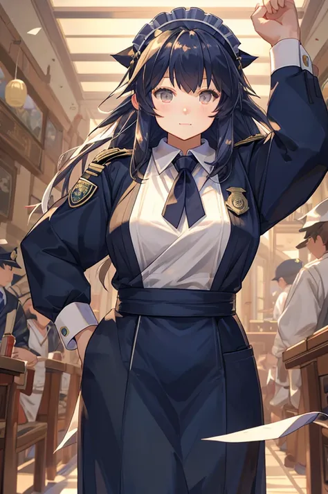 anime girl in uniform jumping with her hands up, anime moe artstyle, jk uniform, marin kitagawa fanart, !!full body portrait!!, fubuki, girl wearing uniform, kantai collection style, mihoyo art style, full body portrait of a short!, gapmoe yandere, anime m...