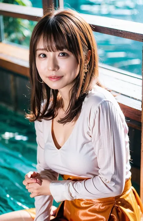 ((A luxurious white shirt and luxurious white panties:1.4))、(Hair tied up、Woman riding a gondola in Venice、Woman toasting with a red Venetian glass:1.4).Woman in a gondola in Venice、Light brown hair、Elegant hairstyle、Blue Eyed Woman、A woman with a cute upw...