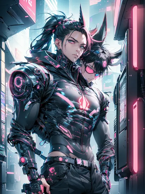 anime boy standing, upper body, cyberpunk art by yuumei, trending on pixiv, computer art, nightcore, anime style 4 k, seductive ...