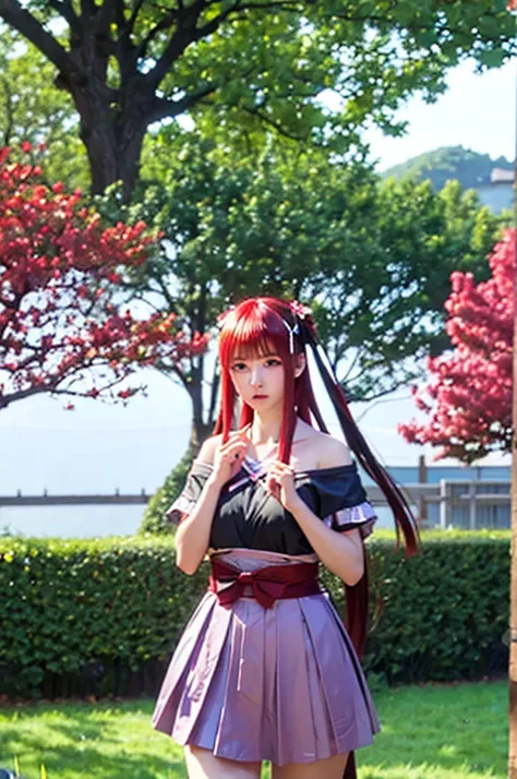 nino nakano, short hair, bangs, blue eyes, hair ornaments, Hair Ribbon, Pink Hair, blunt bangs, Both sides up, butterfly hair ornaments, skirt, Off the shoulder、Random color see-through kunoichi costume、Japanese see-through female samurai costume、See-throu...