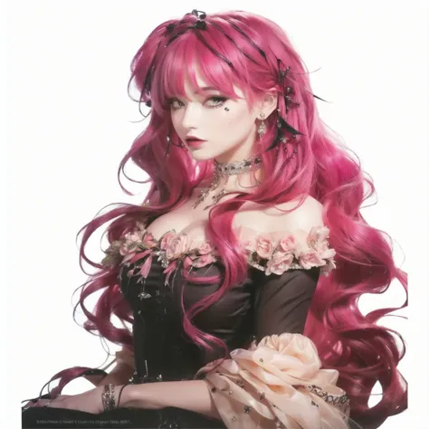 Beautiful woman with pink hair and a goth black dress