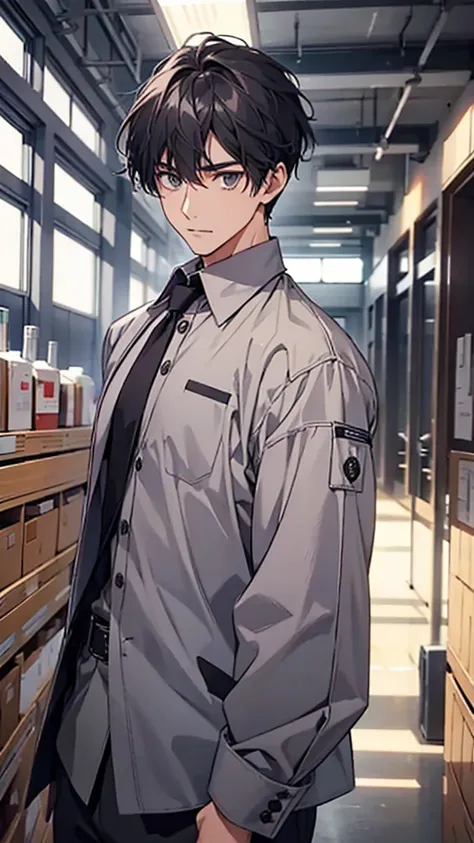 high school student、Grey Shirt、male、3/4 sleeves、Clothes with buttons