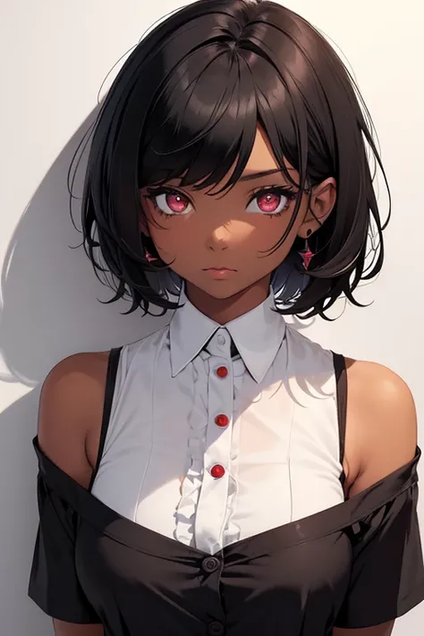 {{Girl Dark}} (Small Boobs) (Extra short Hair) (Black Hair) (Dark skin) (Red Eyes) (Camisa blanca) (Falta corta negra)