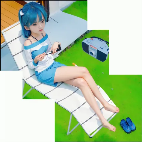 anime girl sitting on a lawn chair with a remote control, gainax anime style, rei ayanami, aya takano color style, inspired by Rei Kamoi, gainax, tsubasa nakais style, rei hiroe, asuka as a surfer model, cel shaded anime, 80s anime ova style, 90s anime sty...