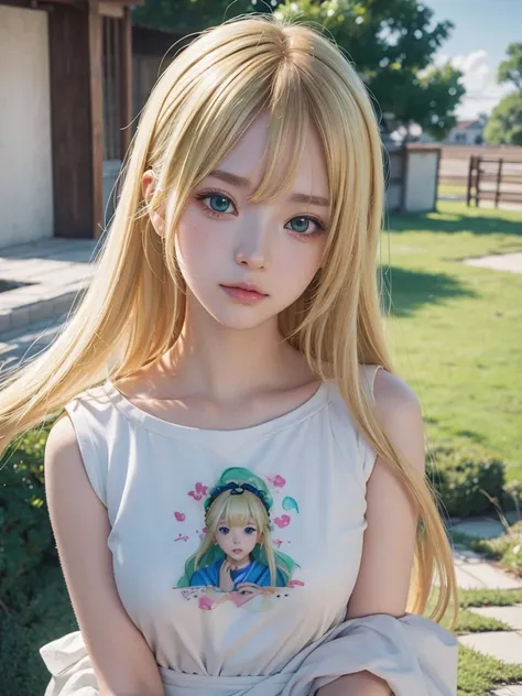 anime girl with blonde hair and green eyes staring at camera, an anime drawing inspired by Ma Yuanyu, pixiv, digital art, kawaii realistic portrait, in the art style of bowater, soft anime illustration, 🤤 girl portrait, digital anime illustration, smooth a...