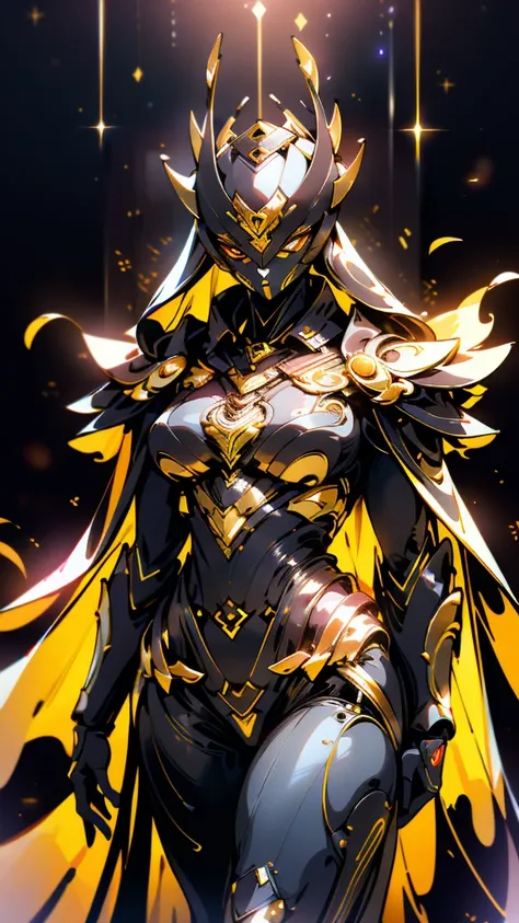 a woman adorned in fantasy-style full-body armor, a crown-concept fully enclosed helmet that unveils only her eyes, a composite ...