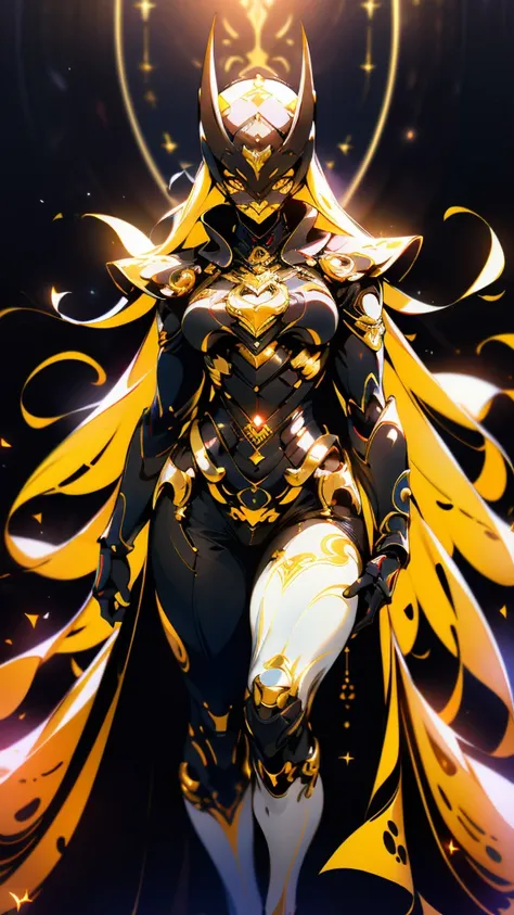 a woman adorned in fantasy-style full-body armor, a crown-concept fully enclosed helmet that unveils only her eyes, a composite ...