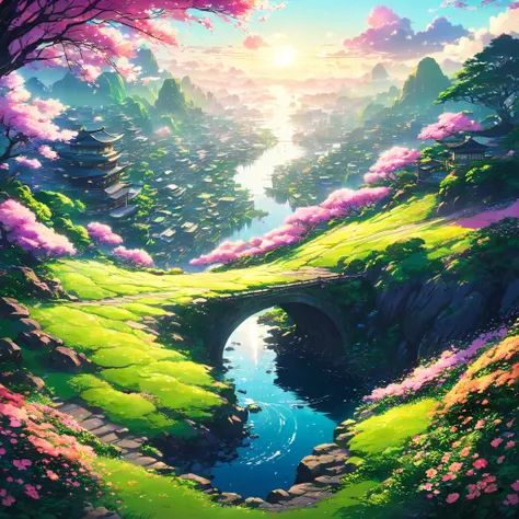 degital bloom,Homepage logo,The shape is round、simple、cool、cool ,beautiful Anime Scenery, Landscape painting, Beautiful digital painting, Andreas Rocha, Beautiful artwork illustration, Awesome Wallpapers, Raymond Han, Tall beautiful paintings, Studio Greeb...