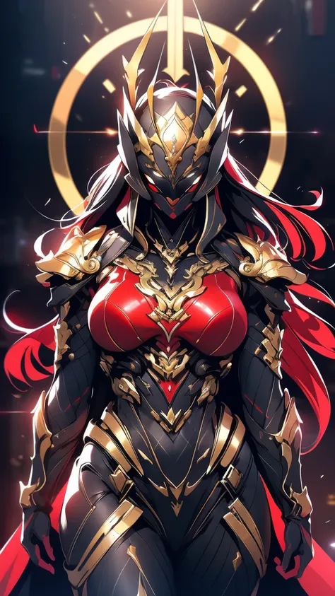 a woman adorned in fantasy-style full-body armor, a crown-concept fully enclosed helmet that unveils only her eyes, a composite ...