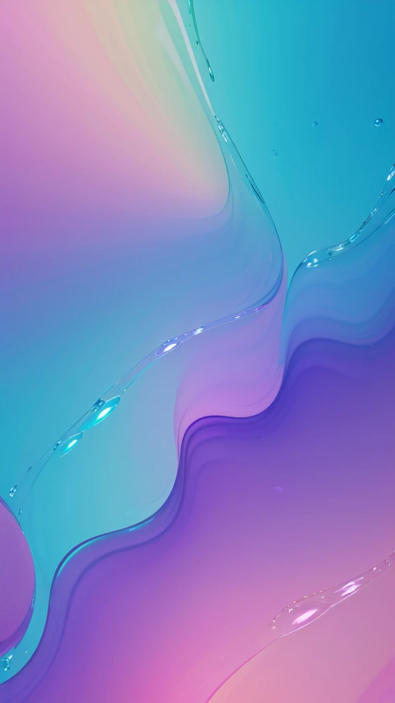 Background wallpaper for your desktop in the form of color shapes like liquid glass with connecting translucent bubbles in the colors of violet, blue, pink,, turquoise, pastel shades.