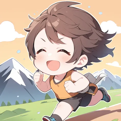 Chibi, rocky mountain, happy, running